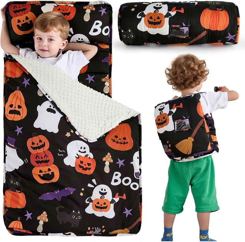 Anibedding Toddler Nap Mat with Pillow, Halloween Style Slumber Bags for Kids Daycare Preschool Travel Camping - Image 1
